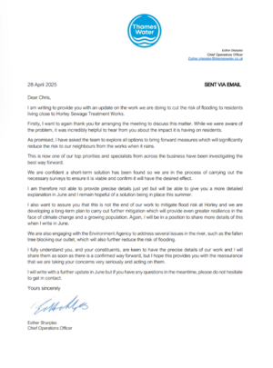Letter from Thames Water 28/04/2025