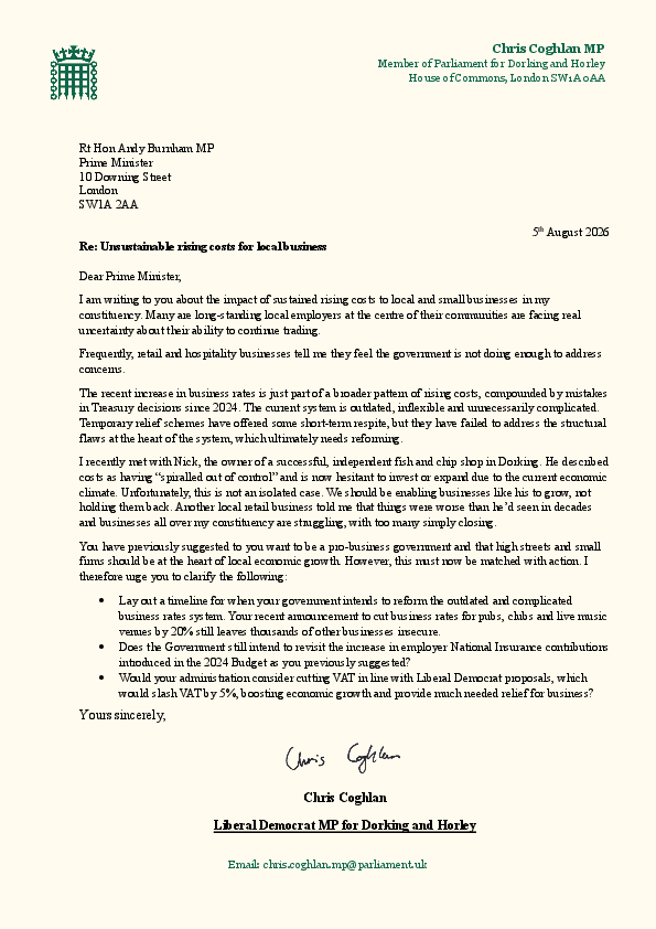 letter to PM