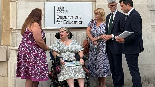 SEND parents with Chris Coghlan and Al Pinkerton outside DfE