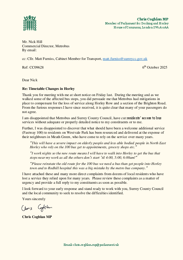 Letter to Metrobus