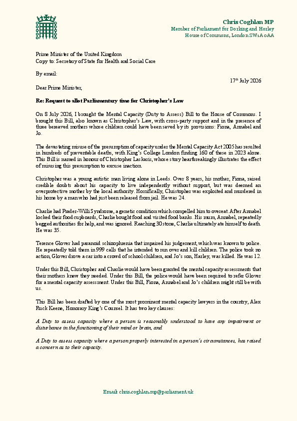 Letter to government