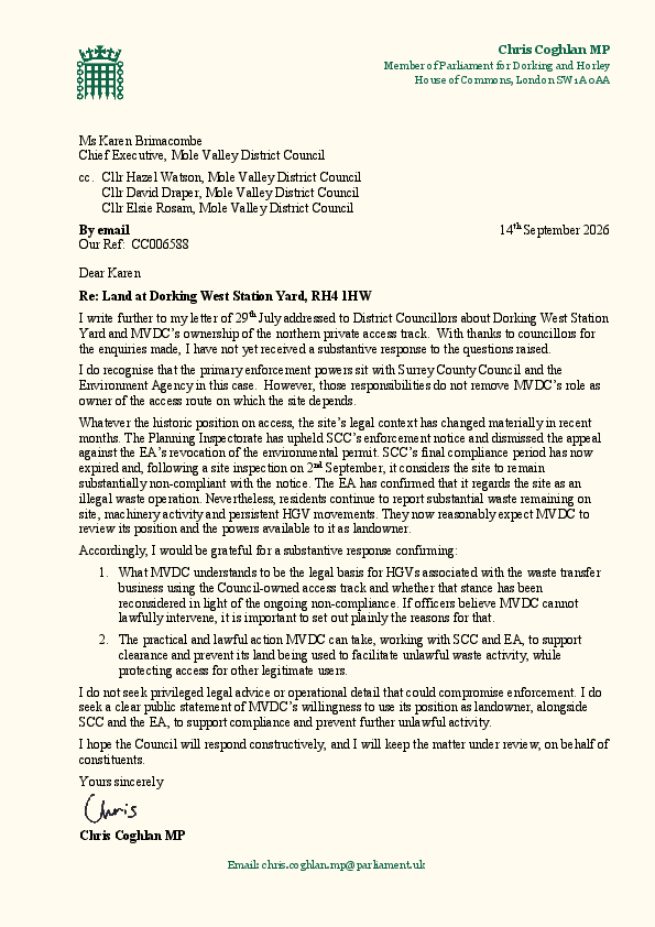 letter to mvdc