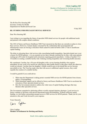 Letter to Wes Streeting MP