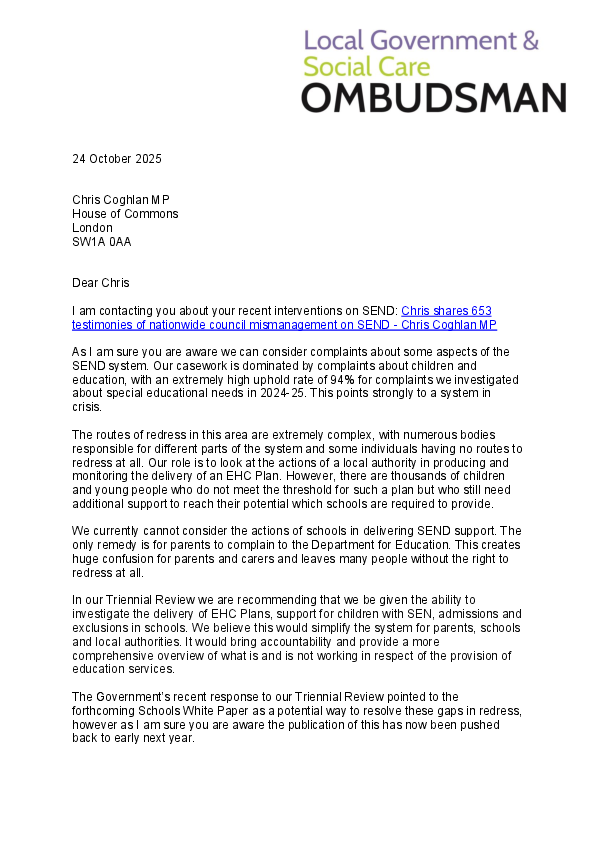 Letter from Ombudsman