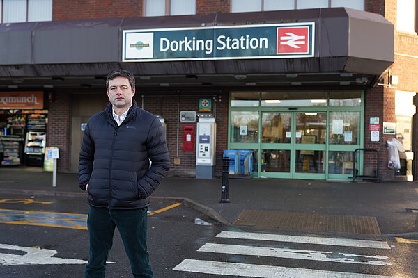 Chris outside Dorking Train Station