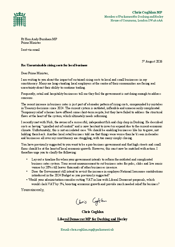 letter to PM